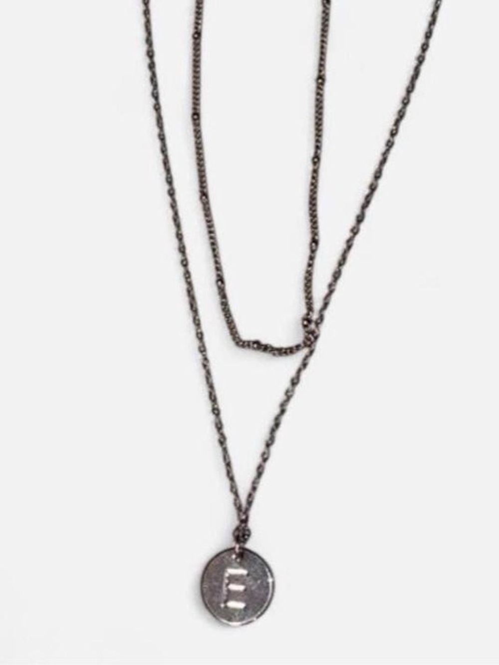 Silver Multi-Layer Necklace with initial E